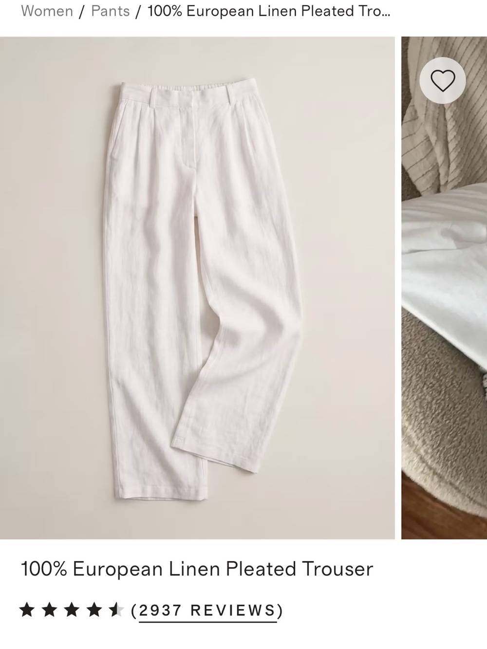 Quince White 100% European Linen Pleated Trousers (WORN ONCE)